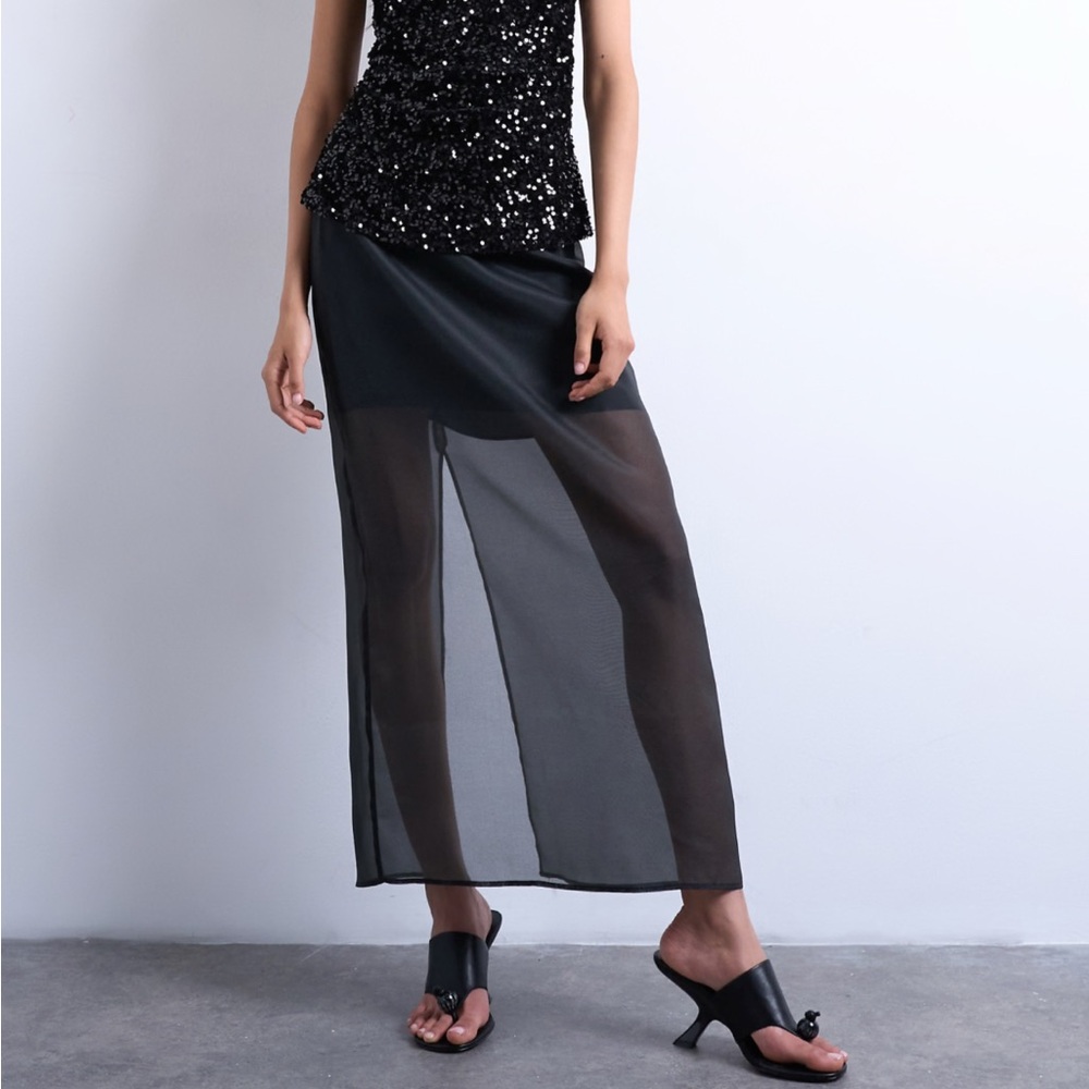 Topshop Black Sheer Maxi Skirt